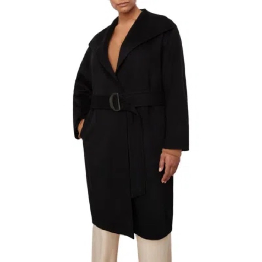 NWT Vince Drape Neck Belted Wool Cashmere Coat 1X Black Timeless Normcore